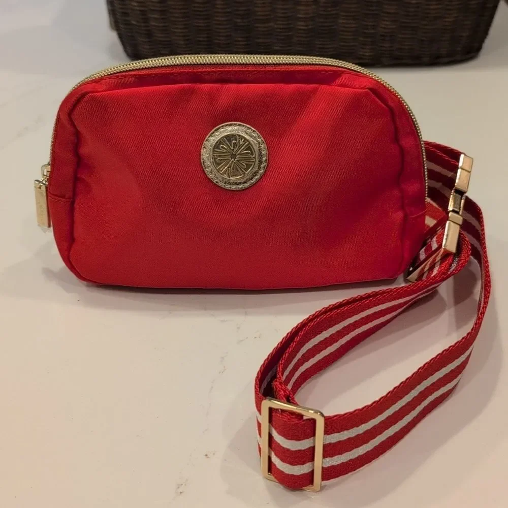 Lilly Pullitzer Jeanie Belt Bag in Mizner Red Striped Web Adjustable Strap